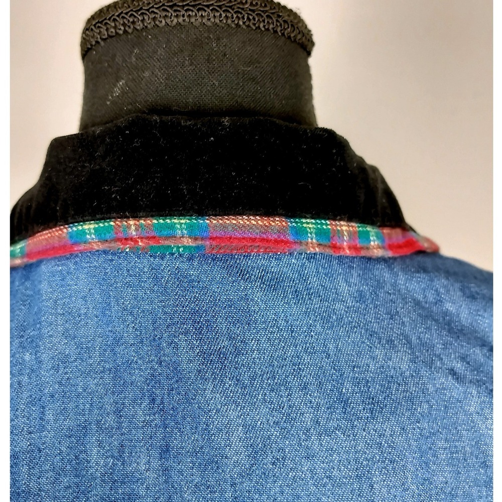 Vintage Denim Shirt Madison Avenue Cotton Velvet Trim Womens Large Blue Floral - Picture 5 of 8